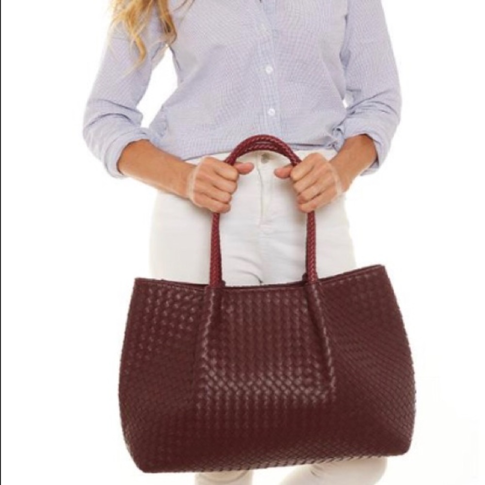 Burgandy Tote - woven vegan leather